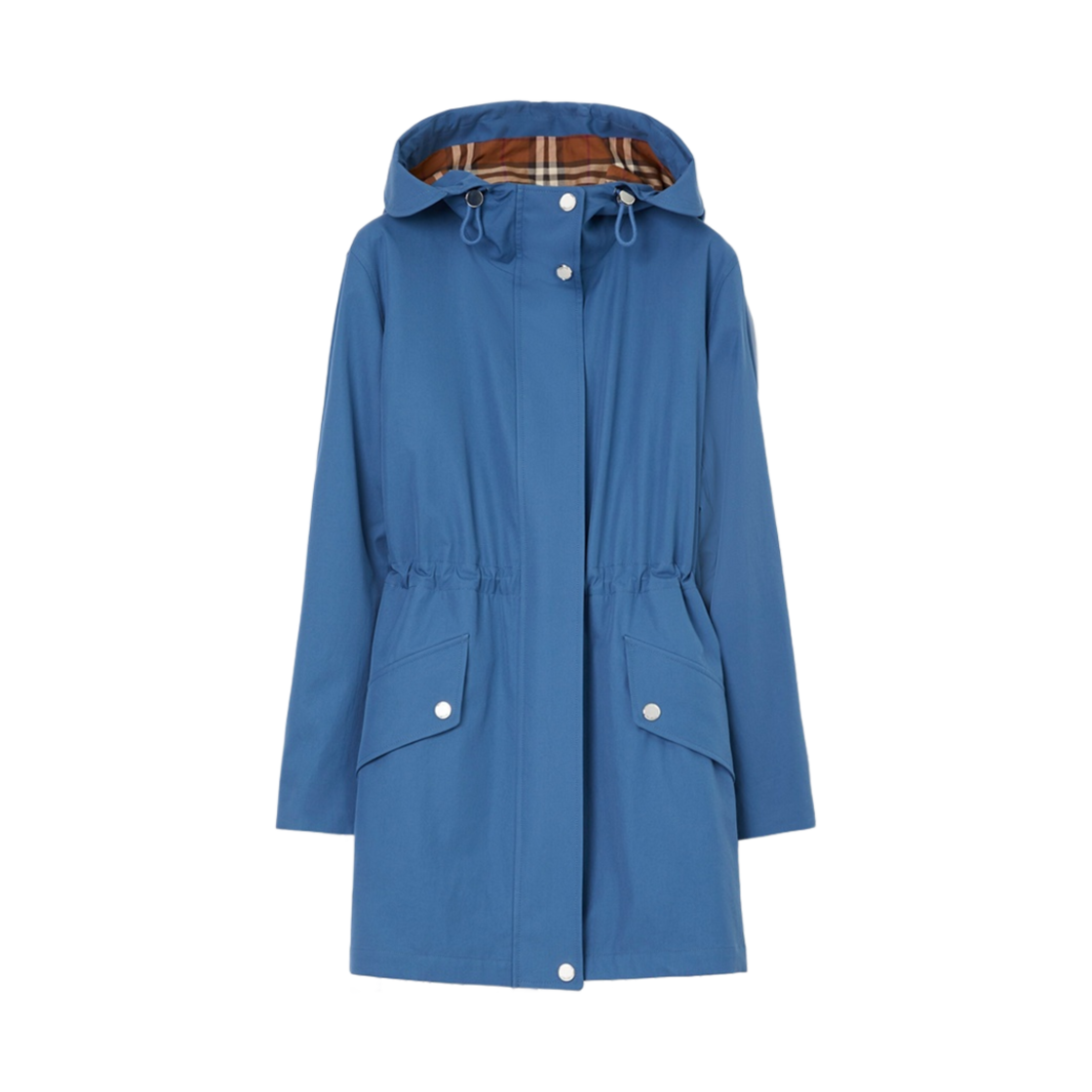 (W) 버버리 트로피컬 개버딘 후드 파카 뮤티드 네이비((W) Burberry Tropical Gabardine Hooded Parka Muted Navy) - 1