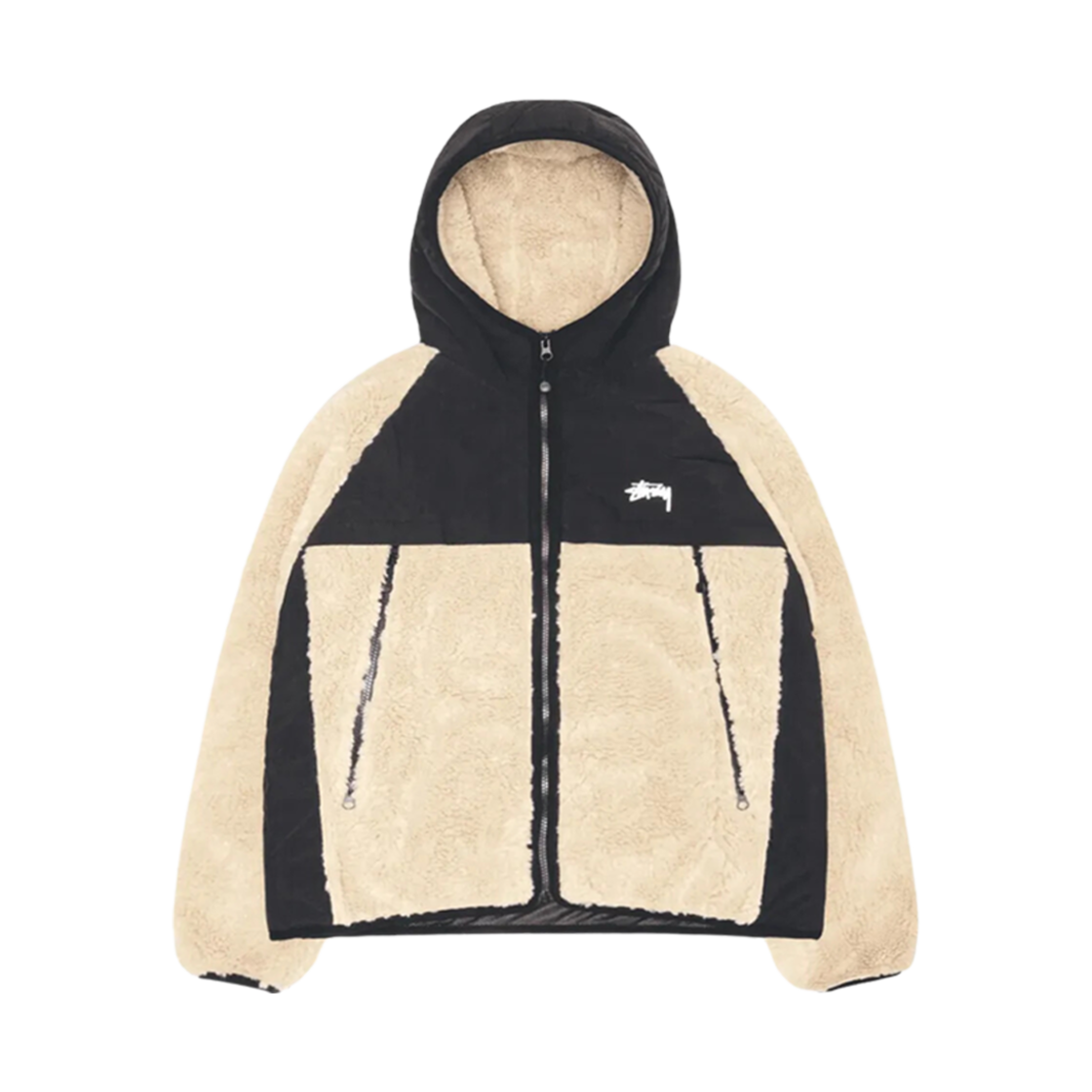 118530 Stussy Sherpa Paneled Hooded Jacket Beige