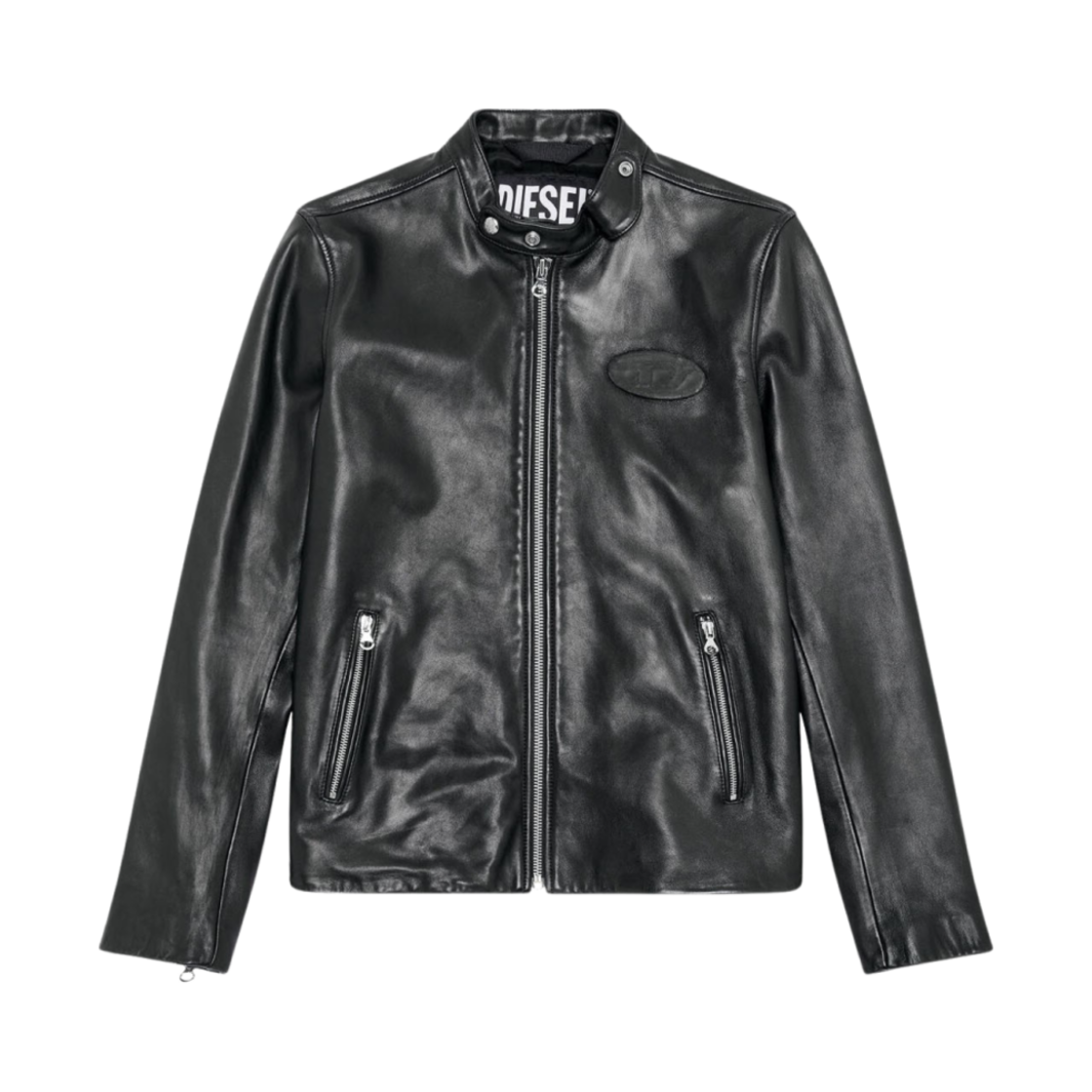 A085980AJIR-9XX Diesel L-Metal Leather Biker Jacket with Logo Plaque Black