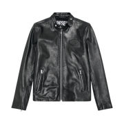 Diesel L-Metal Leather Biker Jacket with Logo Plaque Black