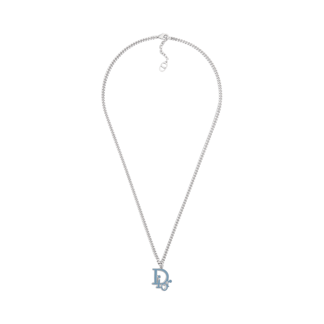 디올 오블리크 펜던트 네클리스 실버 피니쉬 브래스 앤 레진 실버 블루(Dior Oblique Pendant Necklace Silver Finish Brass and Resin Silver Blue)