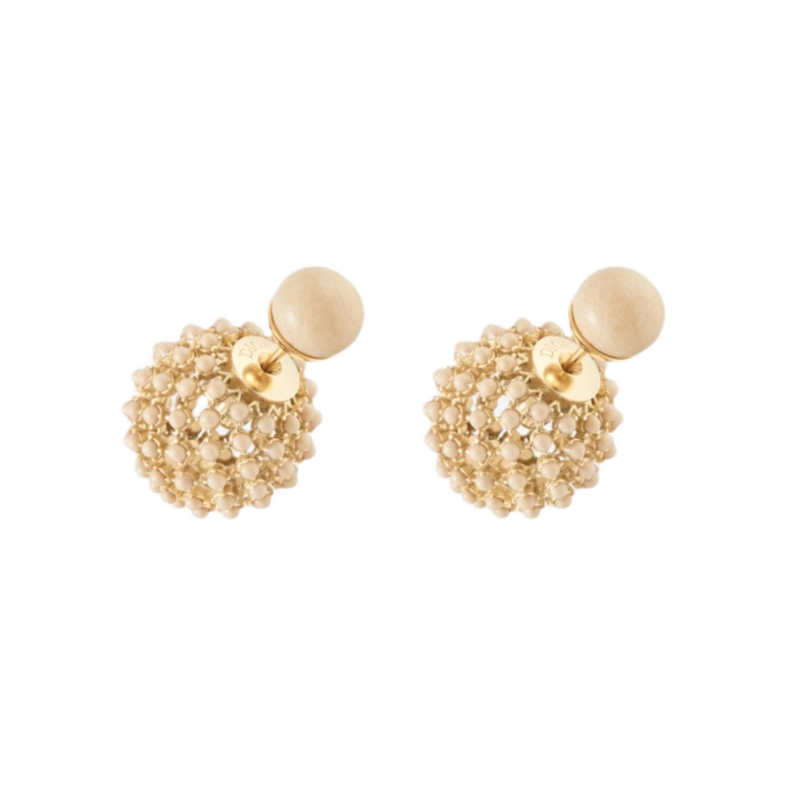 (W) 디올 트리발 이어링 골드 피니쉬 메탈 베이지 레진 펄 보티치노 마블 스톤((W) Dior Tribales Earrings Gold Finish Metal Beige Resin Pearls Botticino Marble Stones) - 1
