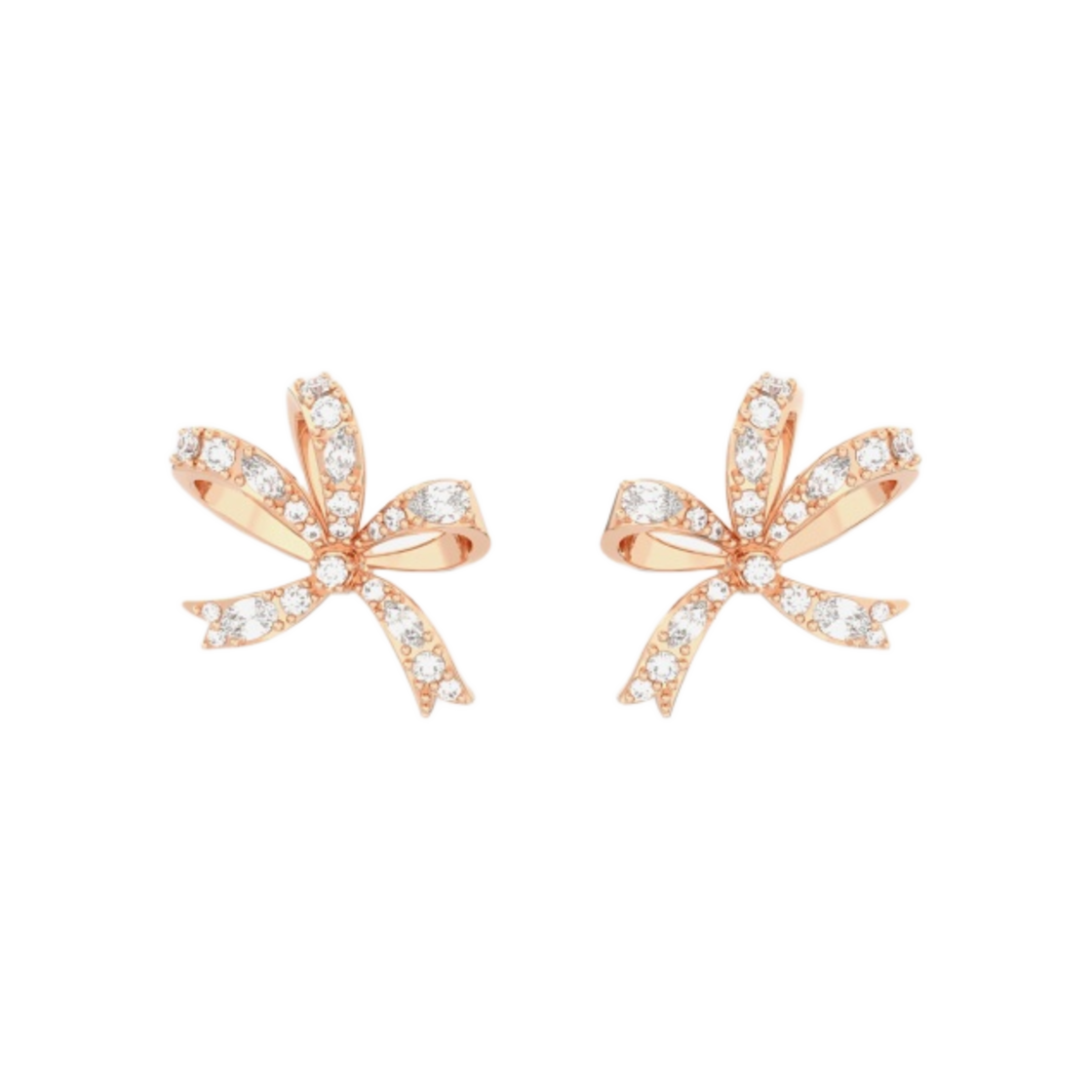 (W) 스와로브스키 볼타 스터드 이어링 보우 스몰 화이트 로즈 골드 플래팅((W) Swarovski Volta Stud Earrings Bow Small White Rose Gold Plated) - 1