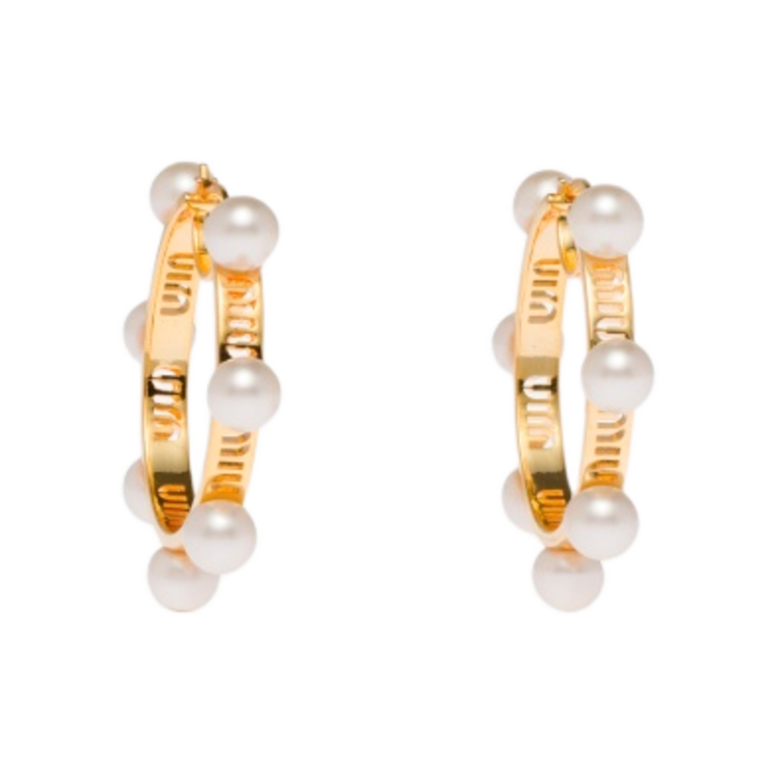 (W) 미우 미우 메탈 앤 펄 이어링 골드 크림((W) Miu Miu Metal and Pearl Earrings Gold Cream) - 1