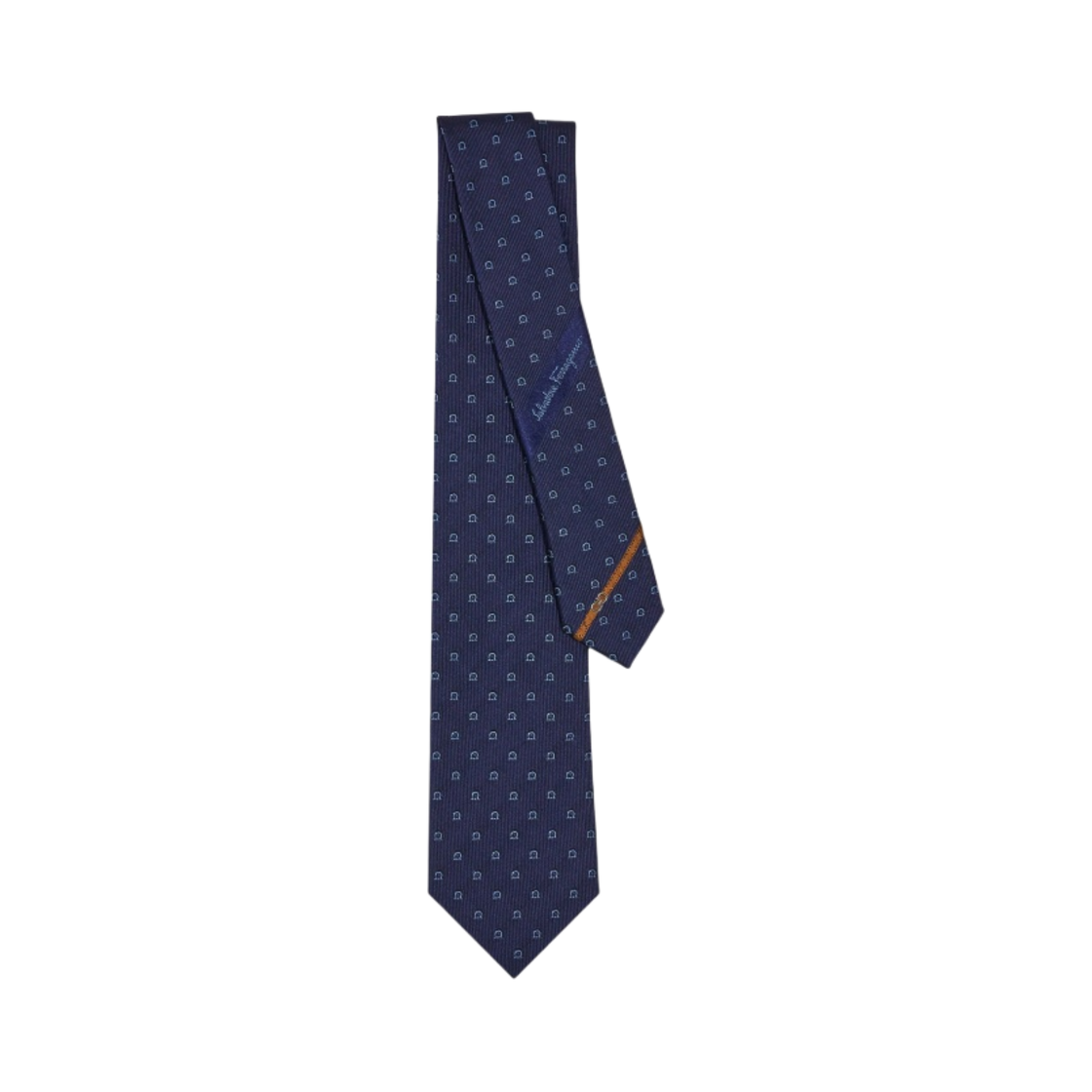 페라가모 간치니 실크 자카드 타이 네이비 블루(Ferragamo Gancini Silk Jacquard Tie Navy Blue) - 1
