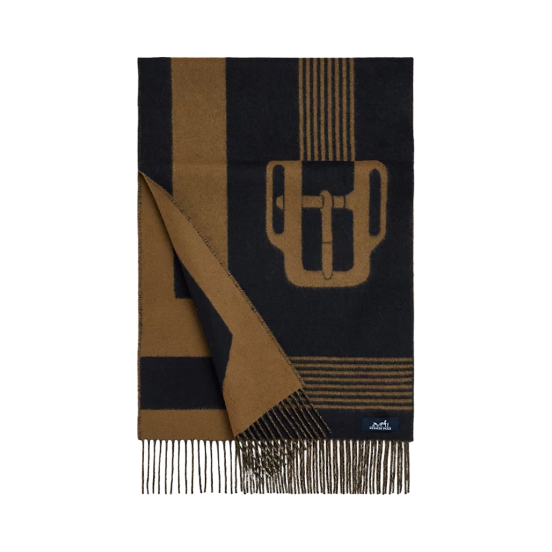 에르메스 카사크 상글 A 부클 머플러 마린 브롱즈