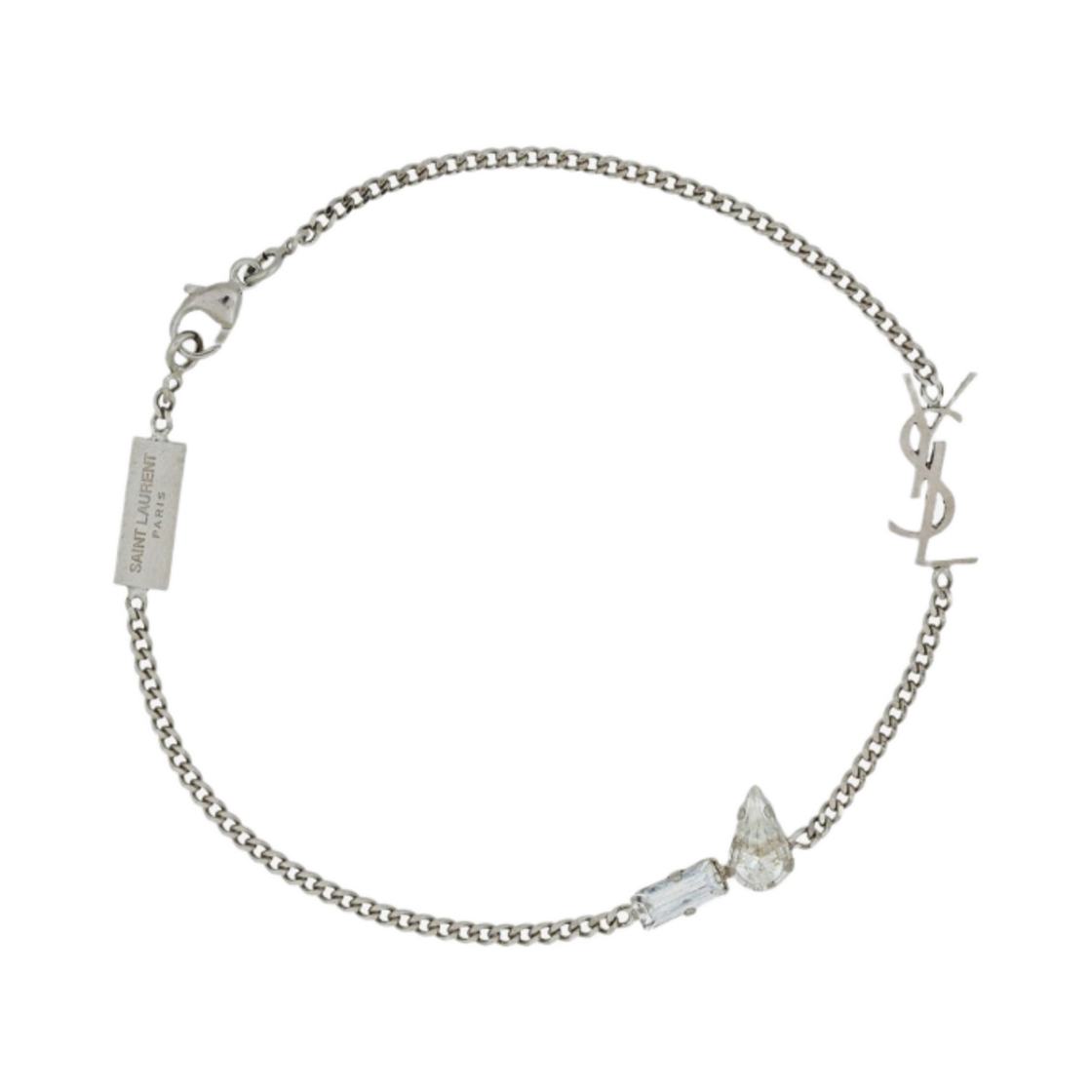 생로랑 오피움 참 브레이슬릿 메탈 앤 라인스톤 옥시다이즈드 실버(Saint Laurent Opyum Charm Bracelet in Metal and Rhinestone Oxidized Silver)