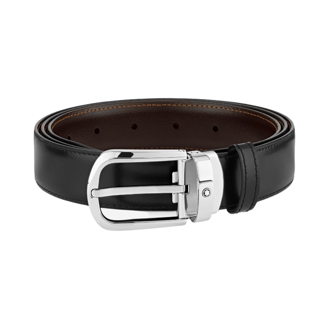 몽블랑 홀스슈 버클 30mm 리버시블 레더 벨트 블랙 브라운(Montblanc Horseshoe Buckle 30mm Reversible Leather Belt Black Brown)