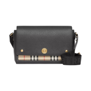 Burberry Leather and Vintage Check Note Crossbody Bag Black