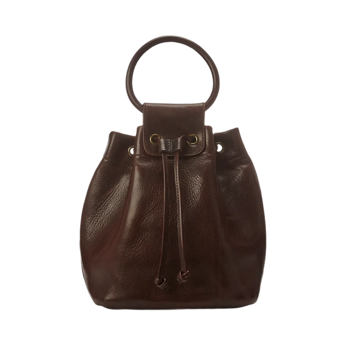 더블알엘 레더 드로우스트링 탑 핸들 백 다크 브라운(Double RL Leather Drawstring Top Handle Bag Dark Brown)