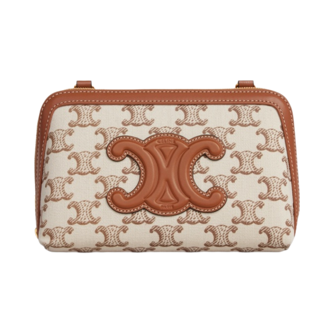 셀린느 트리옹프 프린트 카프스킨 텍스타일 체인 레더 클러치 화이트(Celine Clutch on Chain Cuir Triomphe in Textile with Triomphe Print and Calfskin White) - 1