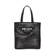 Prada Raffia Tote Bag with Logo Black