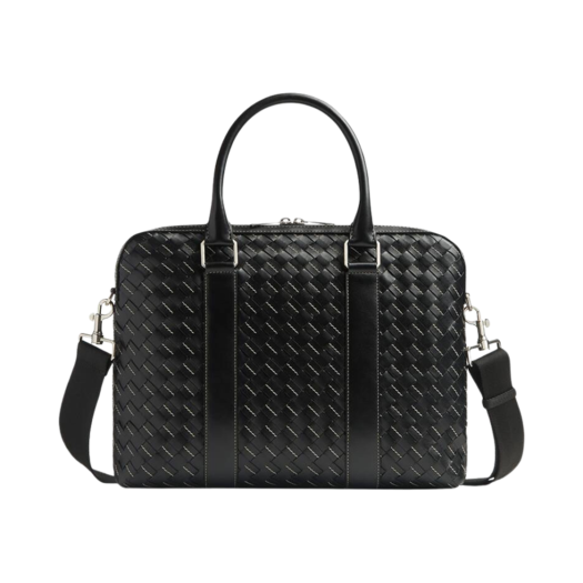 Bottega Veneta Slim Intrecciato Briefcase Black Natural