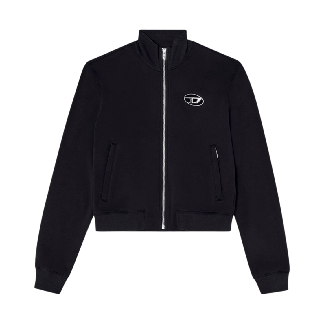 (W) 디젤 컷아웃 로고 집업 스웨트셔츠 블랙((W) Diesel Zip Up Sweatshirt with Cut-Out Logo Black)