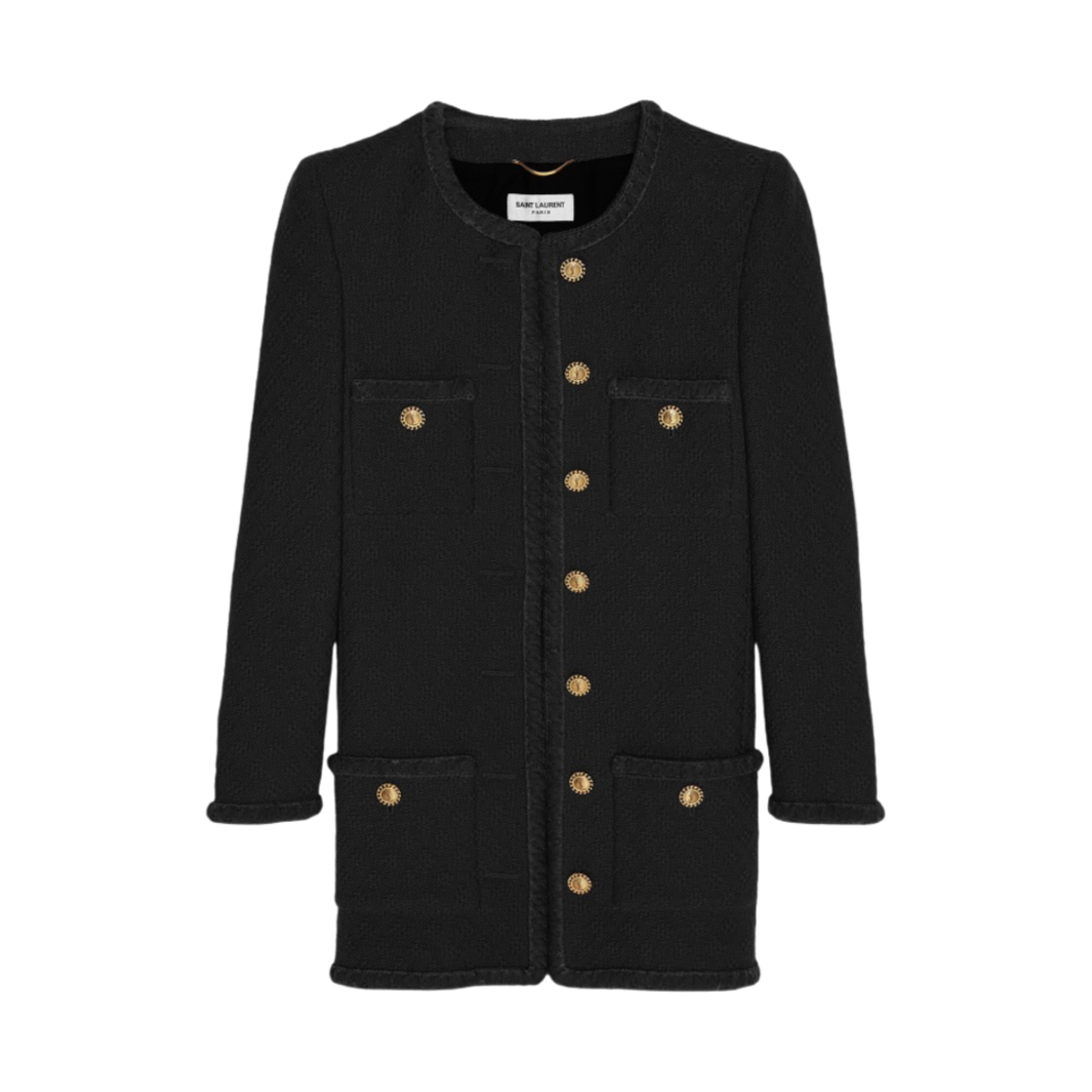 (W) 생로랑 다이아몬드 엠보스 트위드 롱 자켓 블랙((W) Saint Laurent Long Jacket in Diamond Embossed Tweed Black) - 1