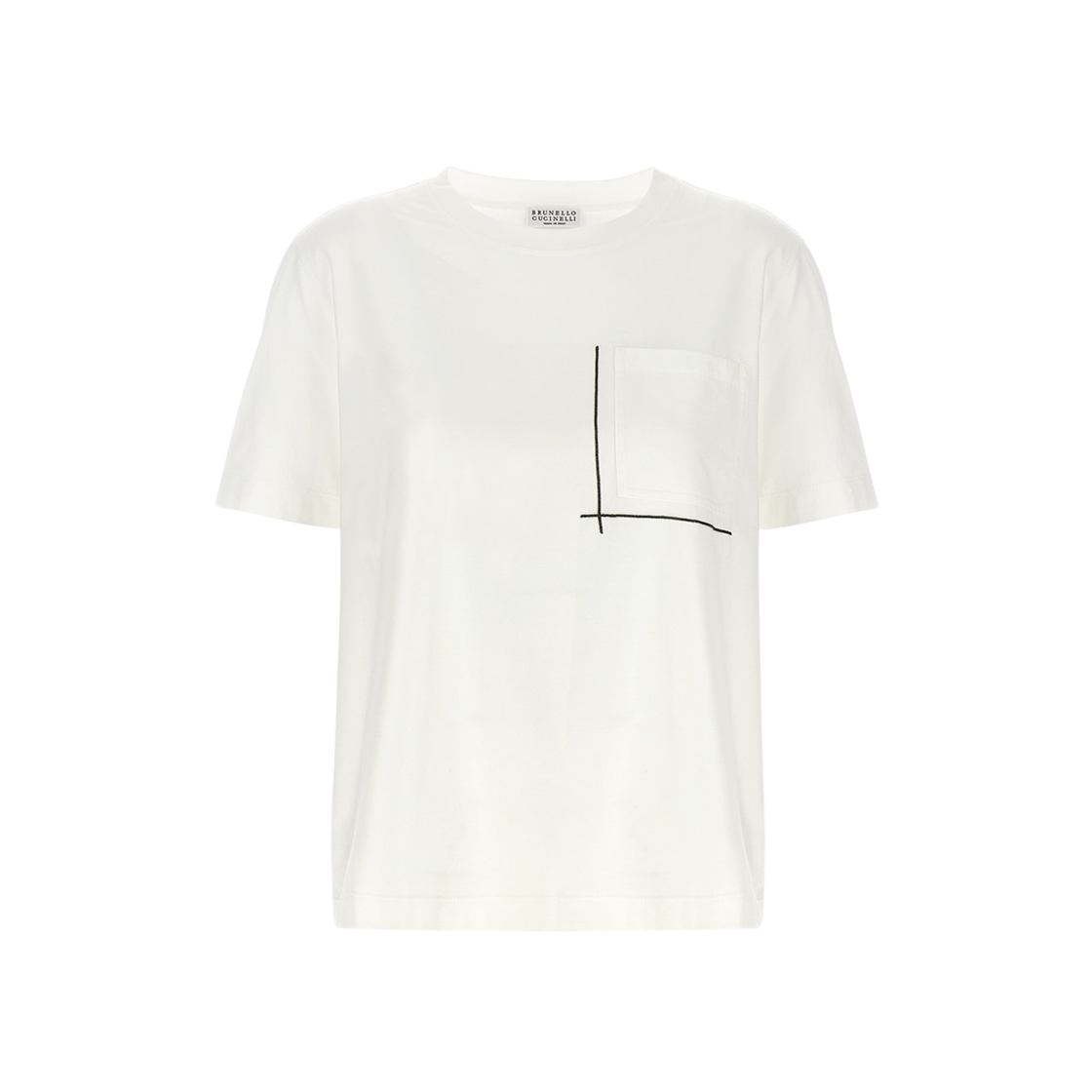 M0T81HA800-C6159 (W) Brunello Cucinelli Cotton Jersey T-Shirt with Shiny Pocket Detail White