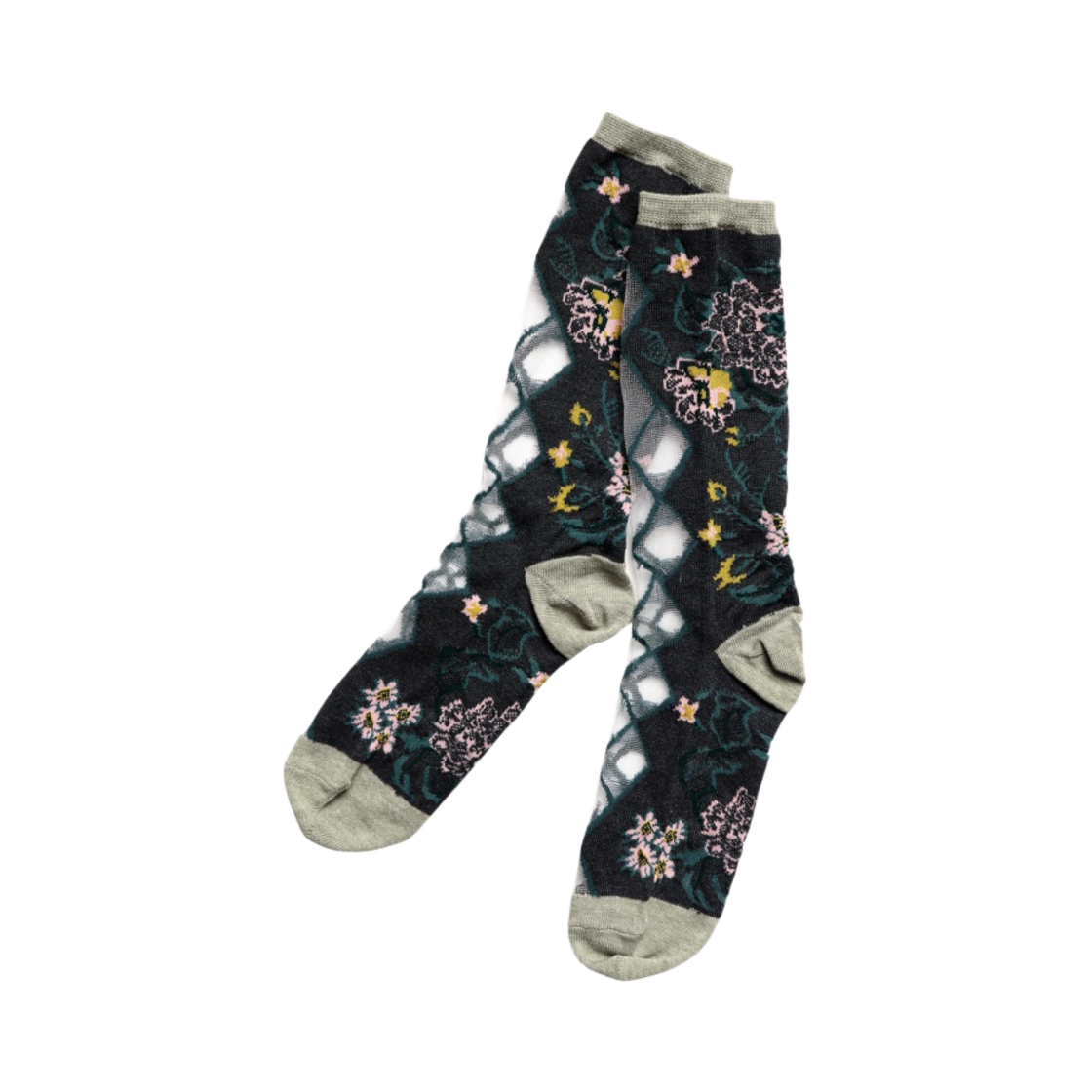 캐피탈 156 고블린 플라워 시스루 삭스 블랙(Kapital 156 Gobelin Flower See Through Socks Black) - 1