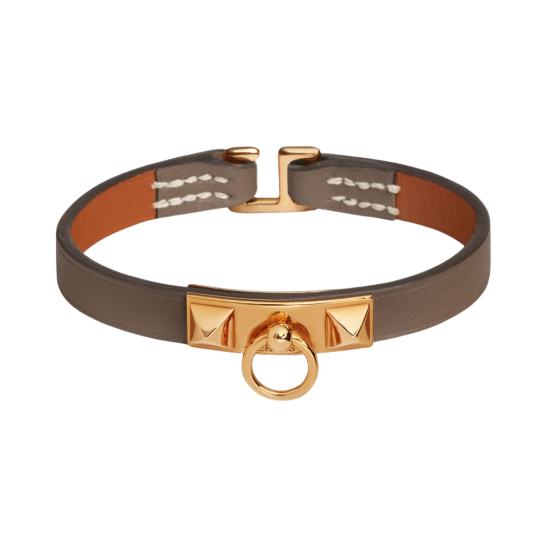 (W) 에르메스 리발 미니 브레이슬릿 스위프트 골드 하드웨어 & 에뚜쁘((W) Hermes Rivale Mini Bracelet Swift Gold & Etoupe) - 1