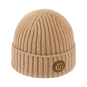 (W) Gucci Wool Cashmere Hat with Double G Camel