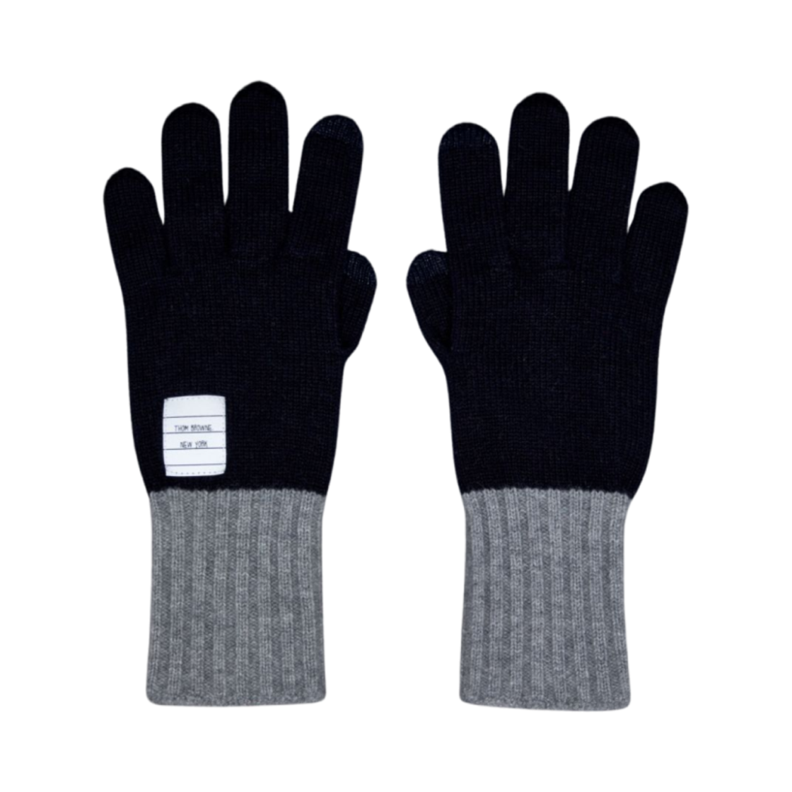 UKG004A-Y1018-415 Thom Browne Merino Wool Jersey Paper Label Touchscreen Gloves Navy