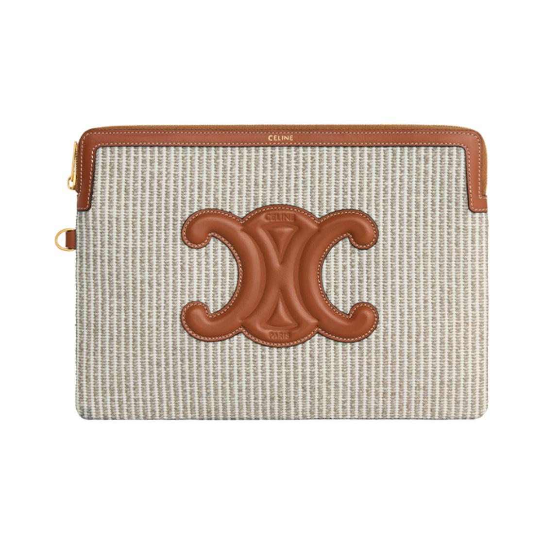 셀린느 스몰 파우치 스트랩 퀴르 트리옹프 스트라이프 텍스타일 카프스킨 베이지(Celine Small Pouch with Strap Cuir Triomphe in Striped Textile Calfskin Beige) - 2