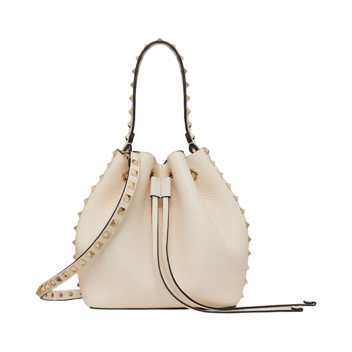발렌티노 락스터드 그레이니 카프스킨 버킷백 블랙 라이트 아이보리(Valentino Rockstud Grainy Calfskin Bucket Bag Light Ivory) - 1
