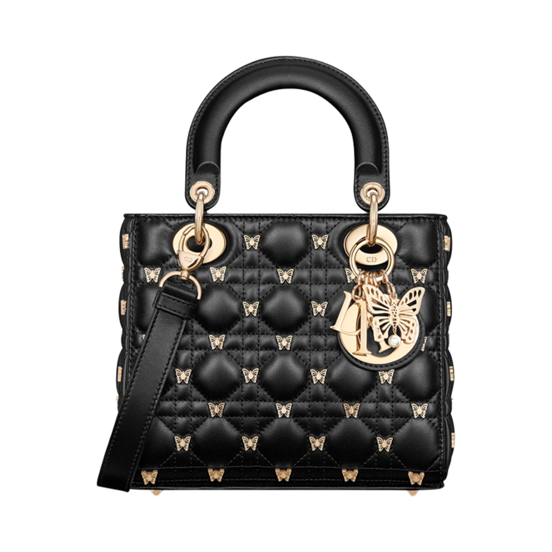 디올 스몰 레이디 백 골드 피니쉬 버터플라이 스터드 블랙(Dior Small Lady Bag with Gold Finish Butterfly Studs Black) - 1