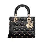 Dior Small Lady Bag with Gold Finish Butterfly Studs Black