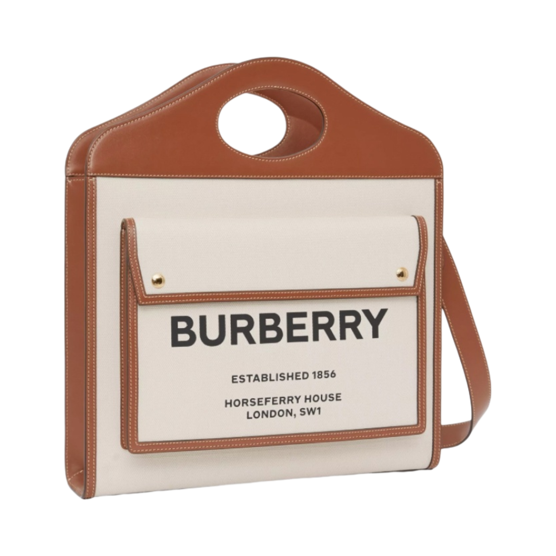 버버리 미디움 투톤 캔버스 앤 레더 포켓 백 내츄럴 몰트 브라운(Burberry Medium Two-Tone Canvas and Leather Pocket Bag Natural Malt Brown) - 2