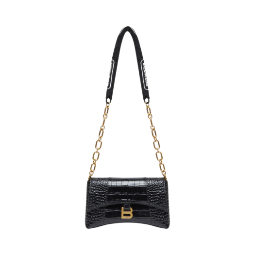 Balenciaga Downtown XS Shoulder Bag Crocodile Embossed Black