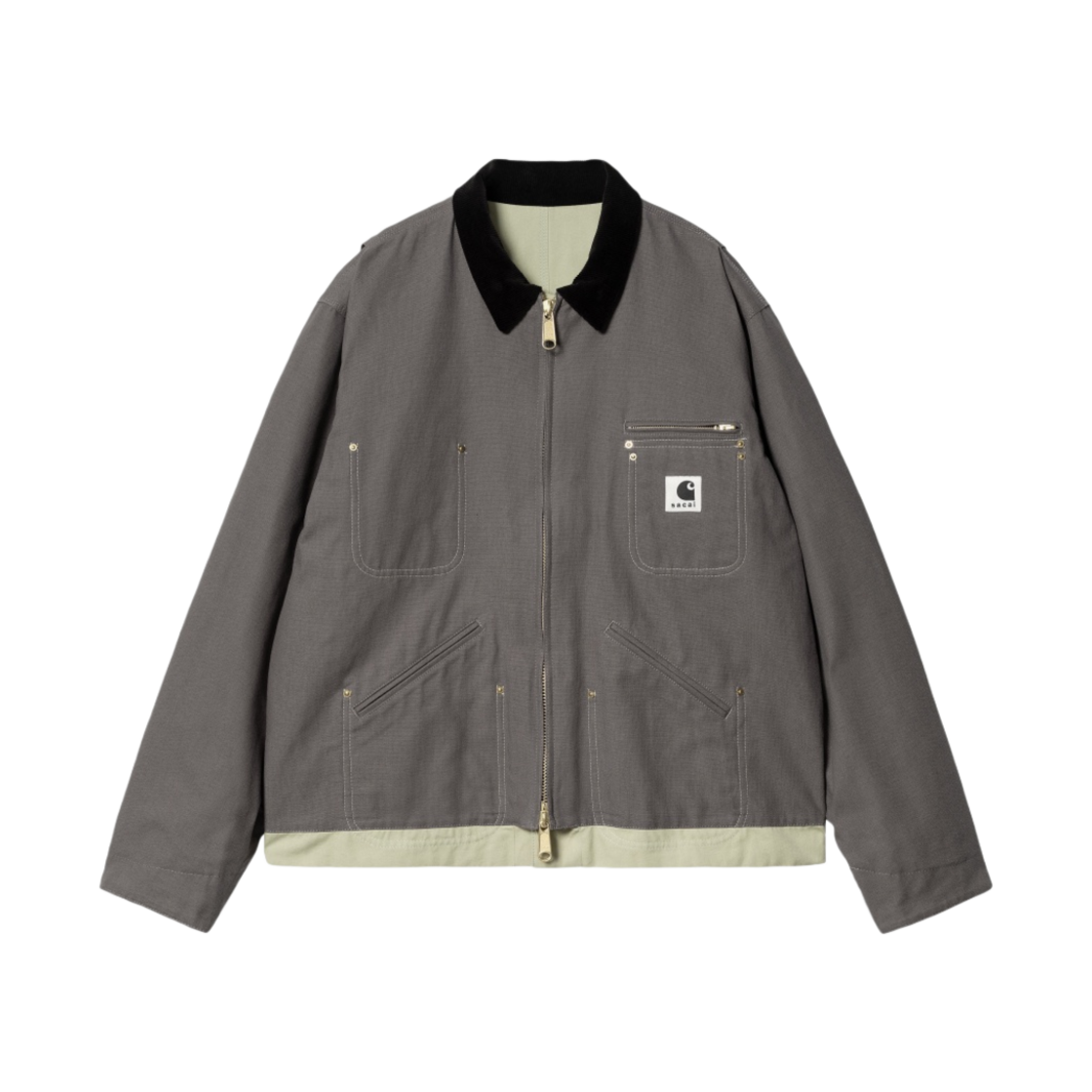 사카이 x 칼하트 WIP 리버시블 덕 자켓 그레이 라이트 그린(Sacai x Carhartt WIP Reversible Duck Jacket Gray Light Green)