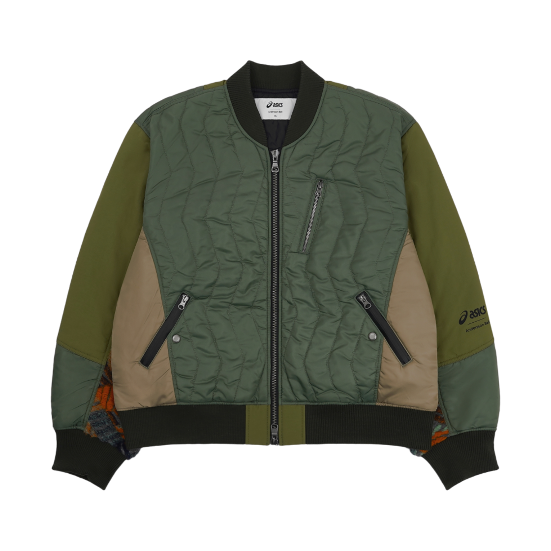 앤더슨벨 x 아식스 콘트라스트 퀼팅 봄버 자켓 카키(Andersson Bell x Asics Contrast Quilting Bomber Jacket Khaki)