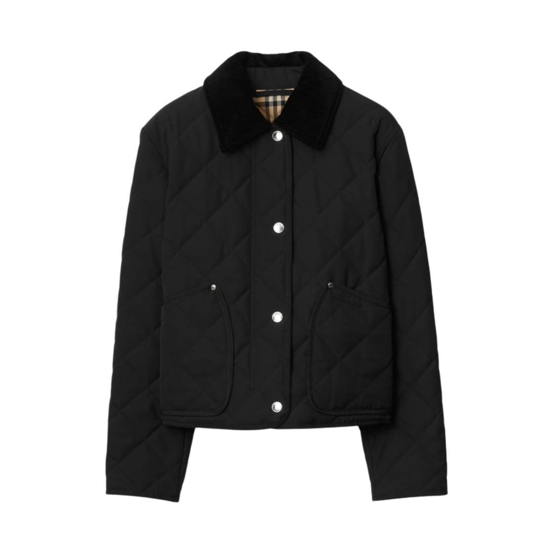 (W) 버버리 퀼팅 크롭 반 자켓 블랙((W) Burberry Quilted Cropped Barn Jacket Black)