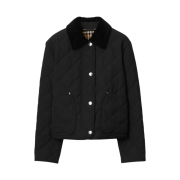 (W) Burberry Quilted Cropped Barn Jacket Black