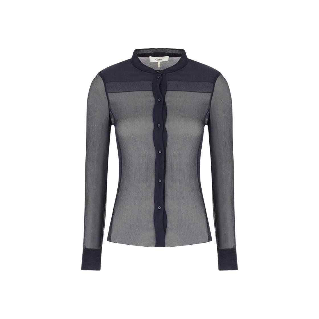 (W) 끌로에 플리티드 실크 셔츠 그래파이트 블루((W) Chloe Pleated Silk Shirt Graphite Blue)