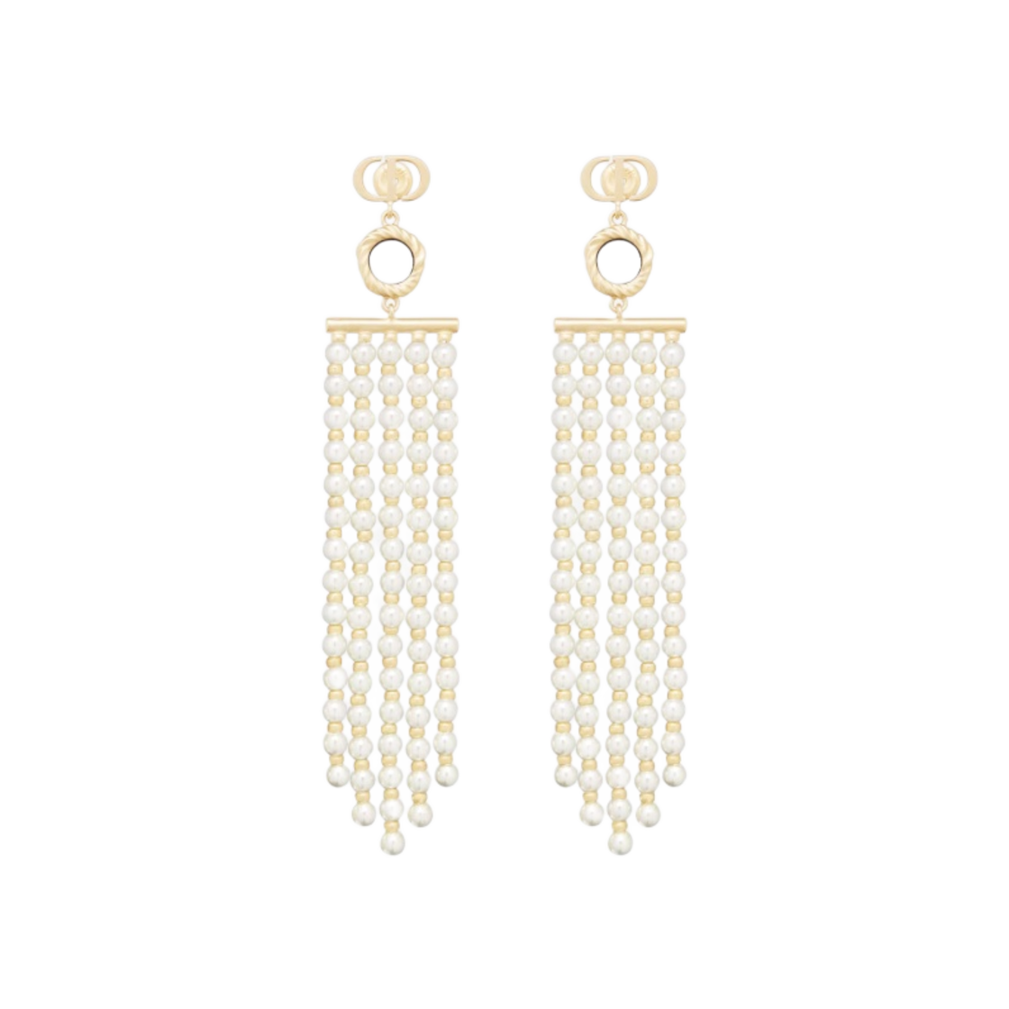 (W) 디올 라 파리지앵 이어링 골드 피니쉬 메탈 화이트 레진 펄 미러((W) Dior LaParisienne Earrings Gold Finish Metal White Resin Pearls Mirrors) - 1
