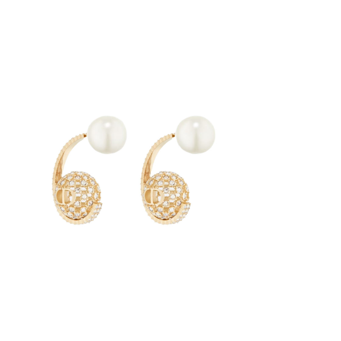 (W) 디올 트리발 이어링 골드 피니쉬 메탈 화이트 레진 펄 실버 톤 크리스탈((W) Dior Tribales Earrings Gold Finish Metal White Resin Pearls Silver Tone Crystals) - 1