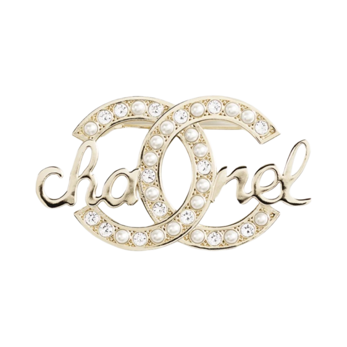 ABB778-B14169-NR657 Chanel Brooch Metal Glass Pearls Strass & Gold Pearly White Crystal