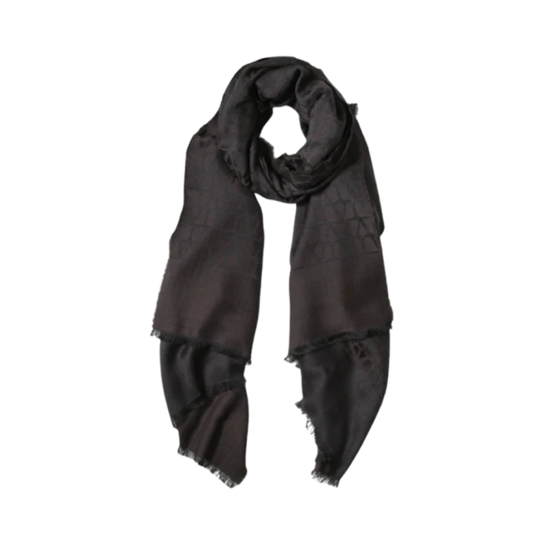 ED020HPQMVP Valentino Vlogo Signature Wool and Silk Scarf Ebony Black