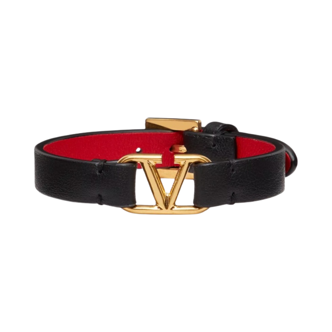 (W) 발렌티노 브이로고 시그니쳐 카프스킨 브레이슬릿 블랙 퓨어 레드((W) Valentino Vlogo Signature Calfskin Bracelet Black Pure Red)