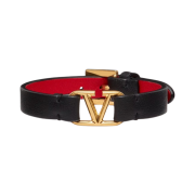 (W) Valentino Vlogo Signature Calfskin Bracelet Black Pure Red