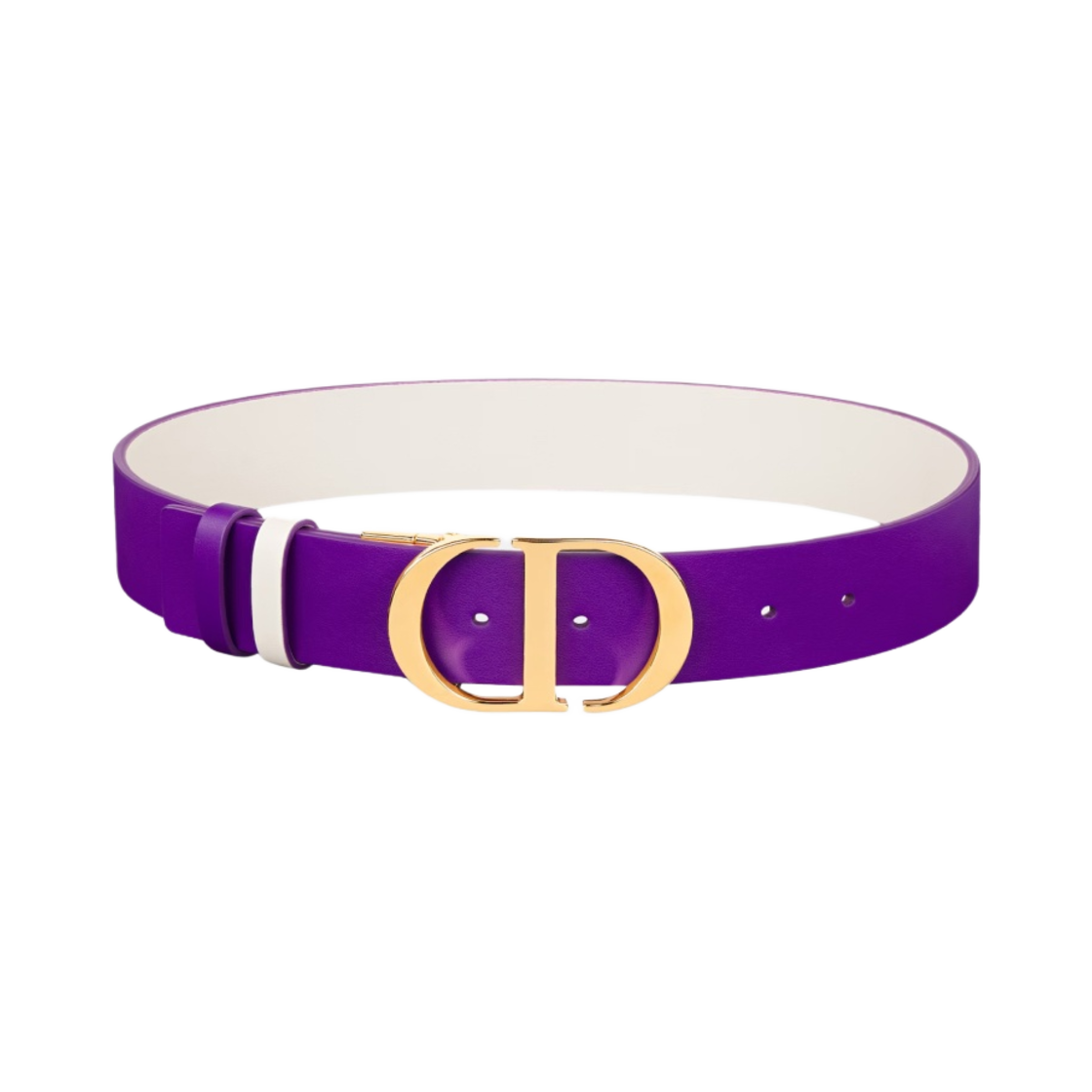 (W) 디올 30 몽테뉴 35mm 스무스 카프스킨 플리스 벨트 퍼플 라떼((W) Dior 30 Montaigne 35mm Smooth Calfskin Reversible Belt Purple Latte) - 1