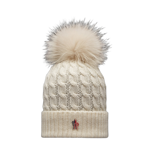 (W) Moncler Wool Beanie With Pom Pom White - 23FW