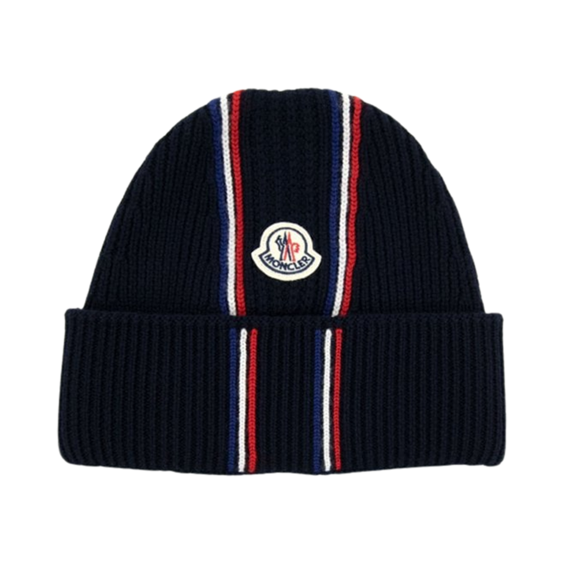 I2-091-3B00036-M1131-742 Moncler Tricolor Wool Beanie Navy Blue - 23FW