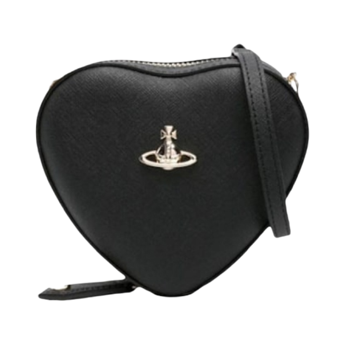5202006JU-S000B-N401 Vivienne Westwood Saffiano Heart Crossbody Bag Black