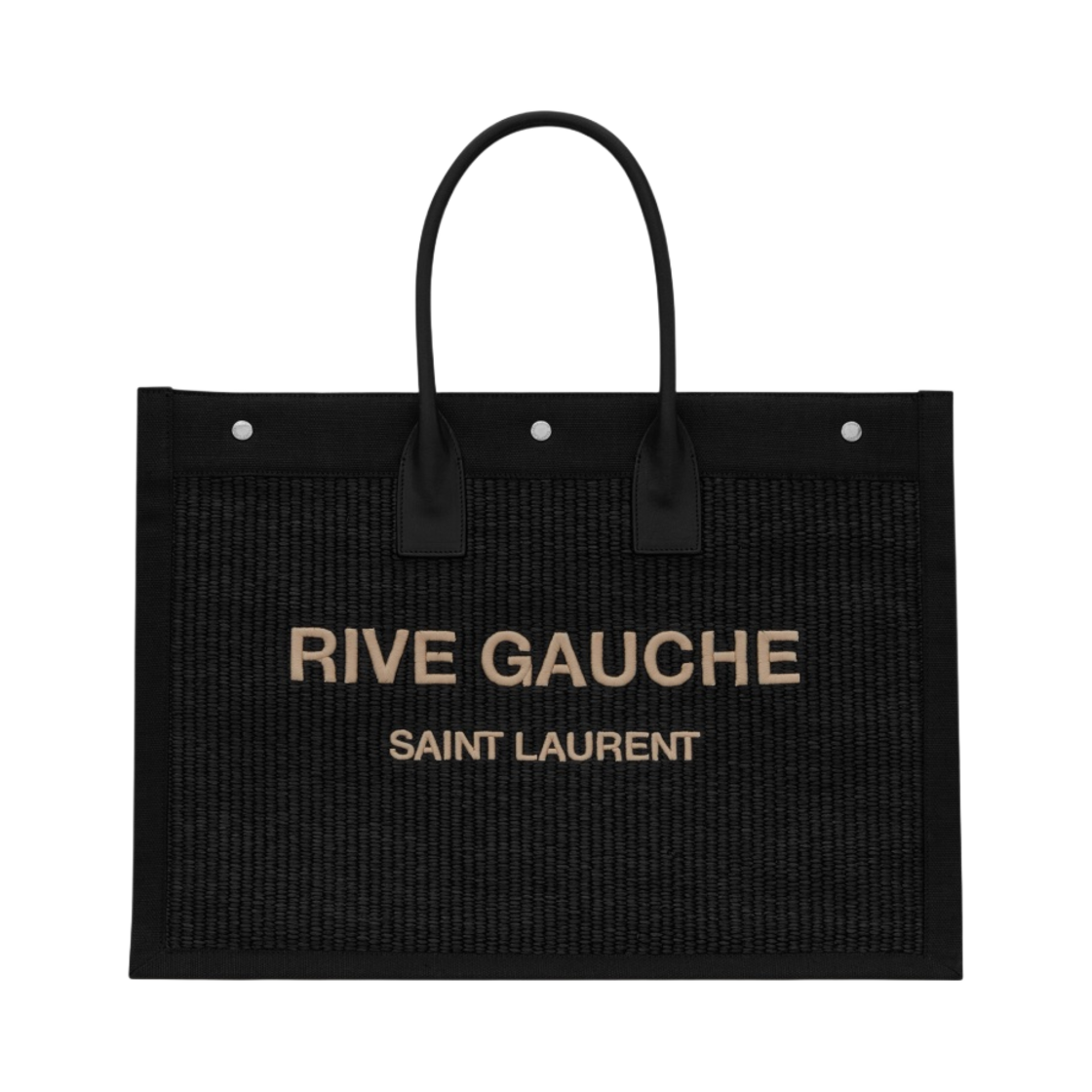 509415-2M21E-1050 Saint Laurent Rive Gauche Large Tote Bag In Embroidered Raffia And Leather Noir