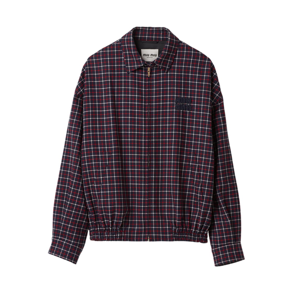 (W) 미우 미우 체크 울 블루종 자켓 블루 레드((W) Miu Miu Checked Wool Blouson Jacket Blue Red) - 1