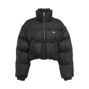 (W) Prada Re-Nylon Cropped Hooded Down Jacket Black