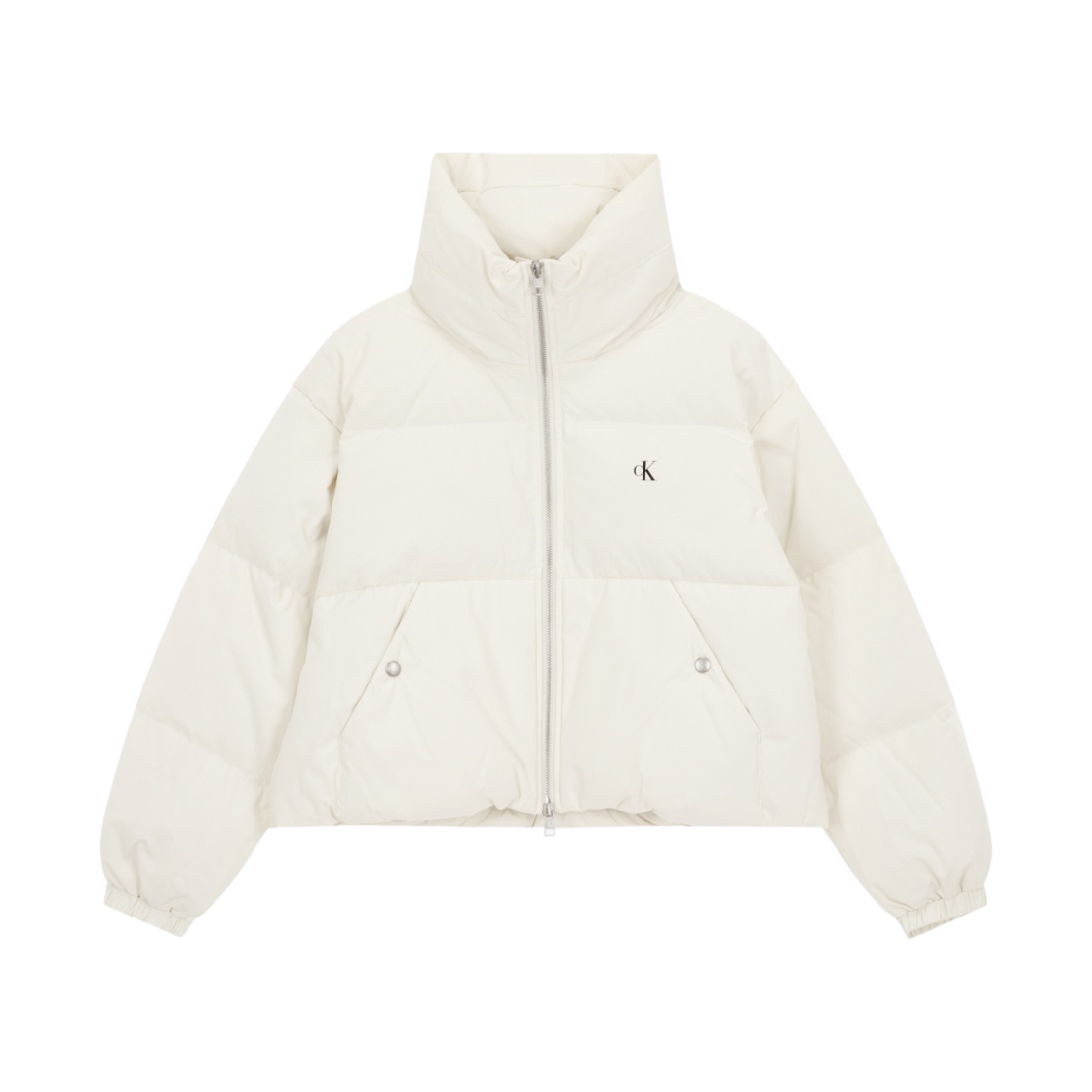 (W) 캘빈 클라인 진스 볼륨 넥 크롭 다운 푸퍼 화이트((W) Calvin Klein Jeans Volume Neck Cropped Down Puffer White) - 1