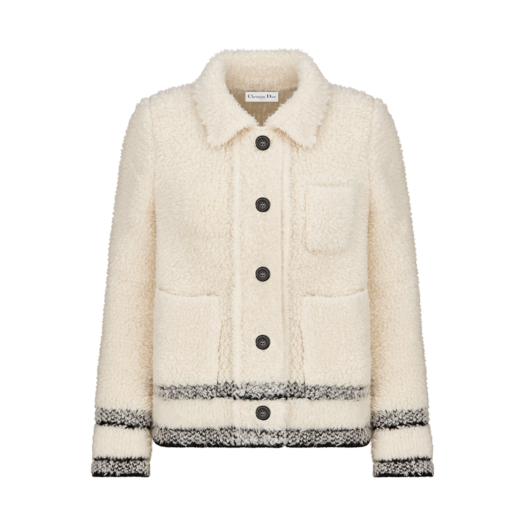 (W) Dior Caro Jacket Ecru Technical Wool Fleece Knit
